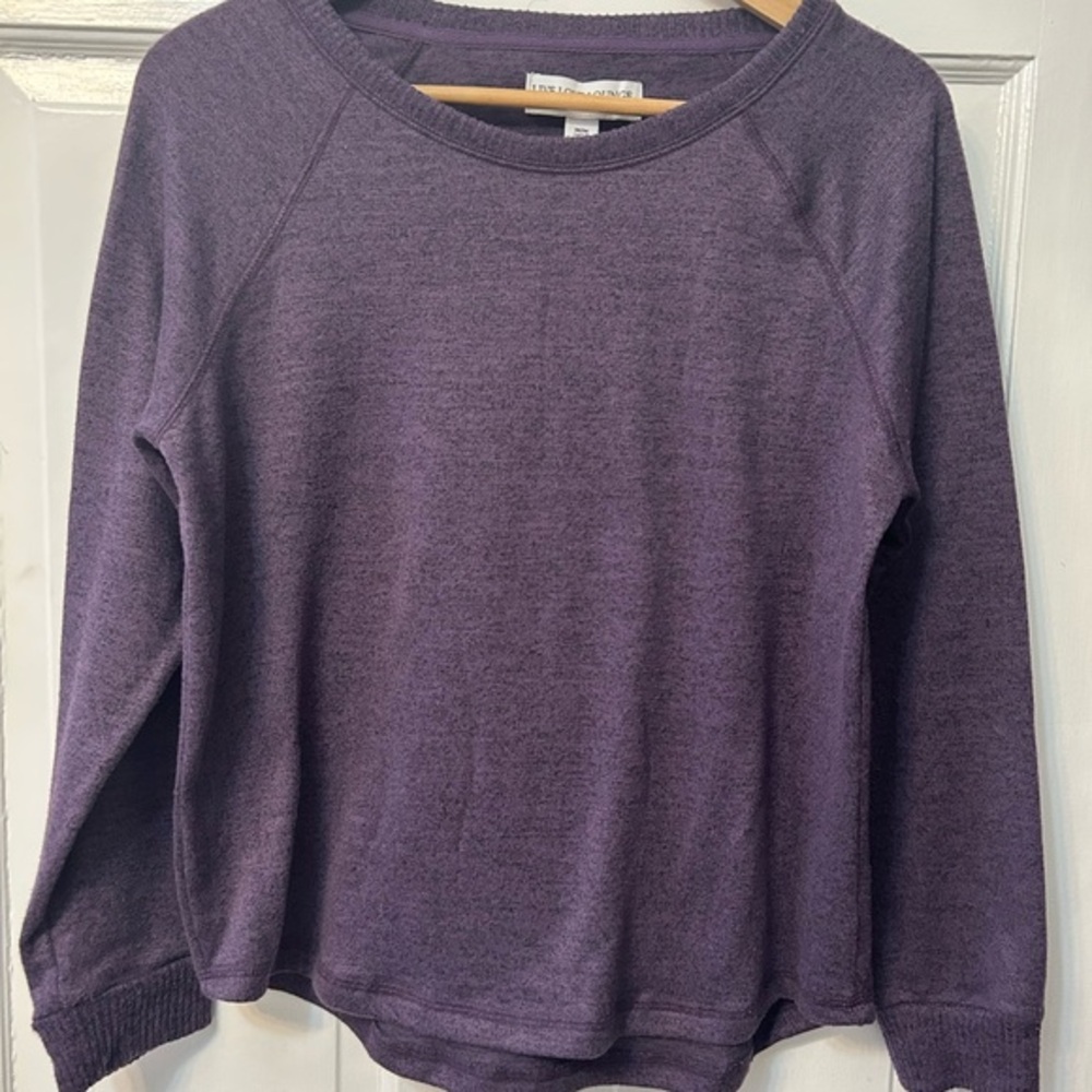 LIVE LOVE LOUNGE Women's Purple Long-sleeve Top Soft Relaxed Simple Sz M